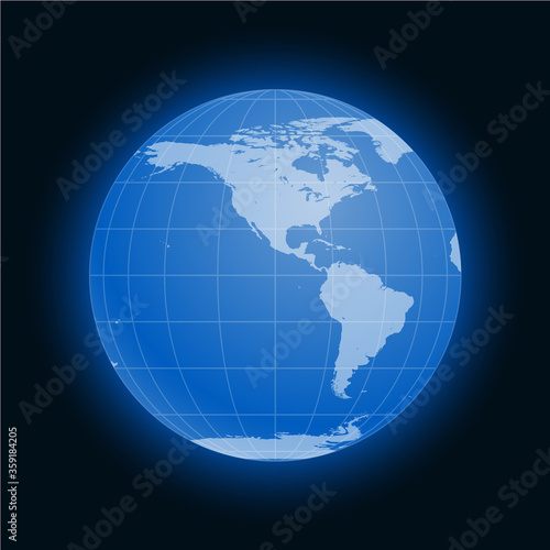 Globe Earth symbol flat icon isolated on black background. America, Antarctica, Arctic.