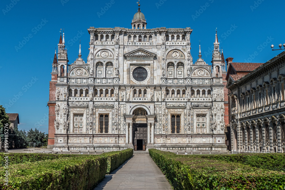 The beautiful facade of the Certosa of Pavia The beautiful facade of the Certosa of Pavia