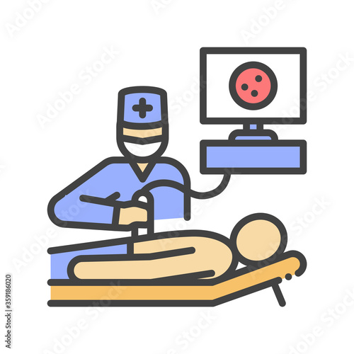 Ultrasound abdominal cavity color line icon. Medical checkup. Pictogram for web page, mobile app, promo. Editable stroke