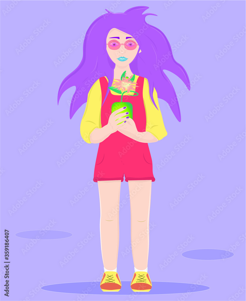 a girl with pink glasses holds a flower in her hands a girl with pink glasses holds a flower in her hands