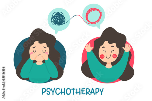 Psychotherapy. A woman with mental problems causes sadness and needs treatment in order to have a good mood.