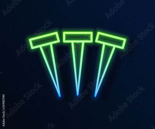 Glowing neon line Metallic nails icon isolated on blue background. Vector.