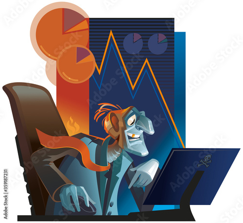 Manager of the global crisis. Globalism, corporations and the fall of the economy..Illustration of the financial crisis and the global economy.