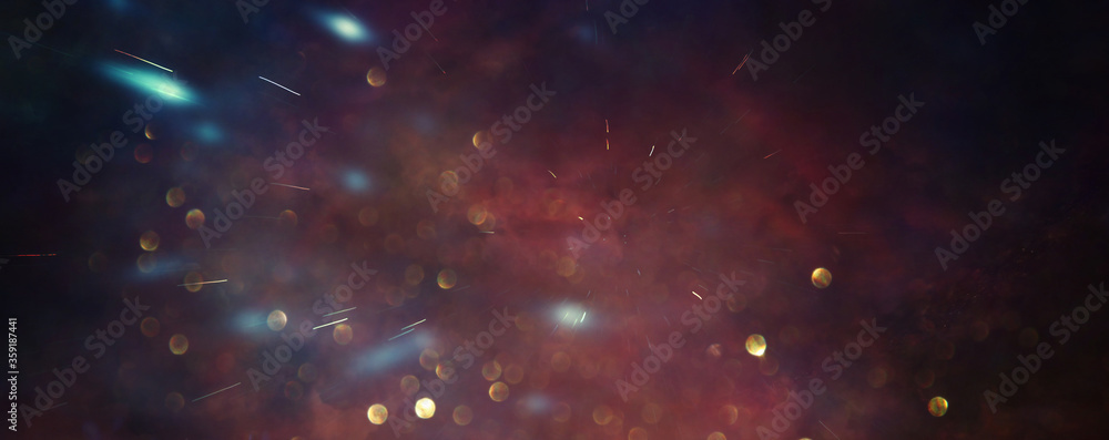 background of abstract glitter lights. gold, blue and black. de focused