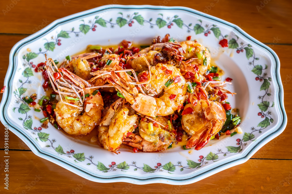 Thai food, fried prawns with salt and chili...N Thai food, fried prawns with salt and chili...N