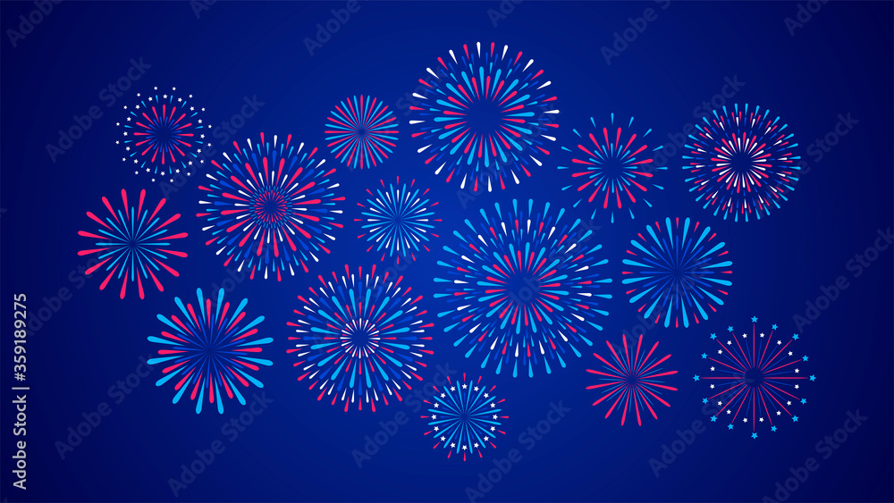 Set of isolated festive fireworks on a night background. Vector illustration Set of isolated festive fireworks on a night background. Vector illustration