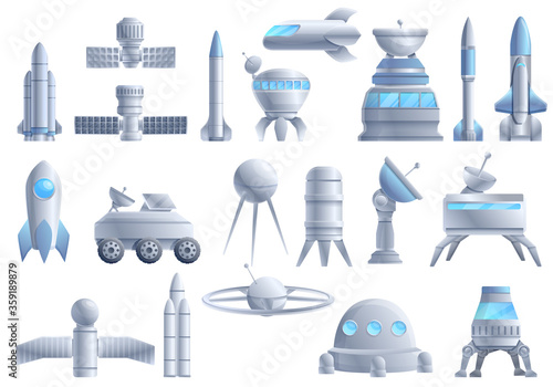 Fototapeta Naklejka Na Ścianę i Meble -  Space station icons set. Cartoon set of space station vector icons for web design