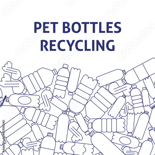 A vector image with plastic bottles. Flat line ecology image for a flyer or a poster design. 
