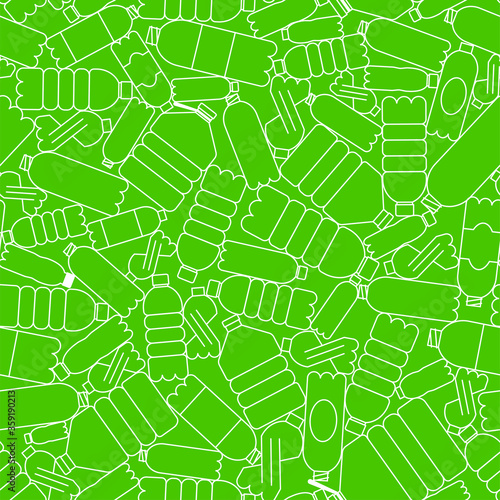 A seamless vector pattern with plastic bottles. Flat line ecology image for a flyer or a poster design. 