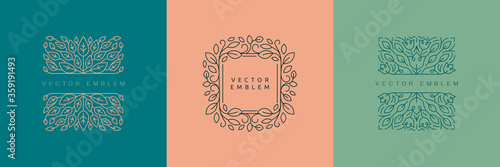 Vector design templates in simple modern style with copy space for text, flowers and leaves - wedding invitation backgrounds and frames, social media stories wallpapers
