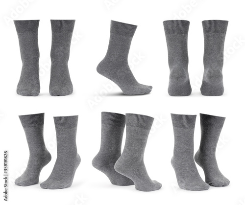 Bilde på lerret Set of blank grey socks mockup isolated on white background with clipping path
