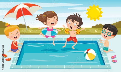 Funny Children And Swimming Pool