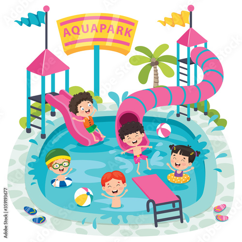 Children Swiimming In An Aqua Park