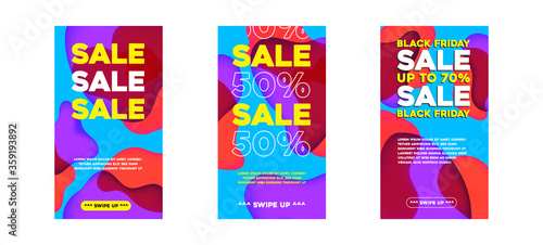Vector Modern Fluid For Big Sale Banners Design. Discount Banner Promotion Template. With Swipe Up Button. © ckybe