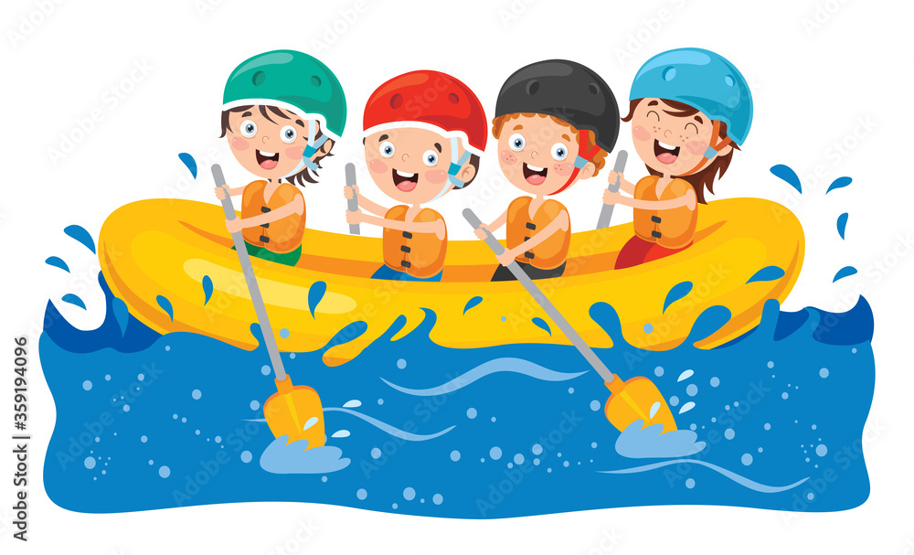 Group Of Little Children Rafting