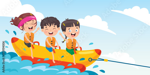 Children Having Fun On Banana Boat