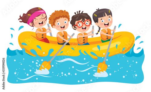 Group Of Little Children Rafting