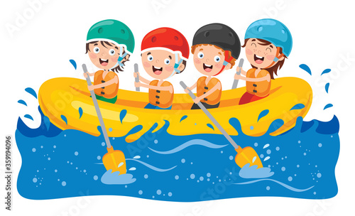 Group Of Little Children Rafting