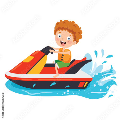 Funny Cartoon Character Riding Jet Ski