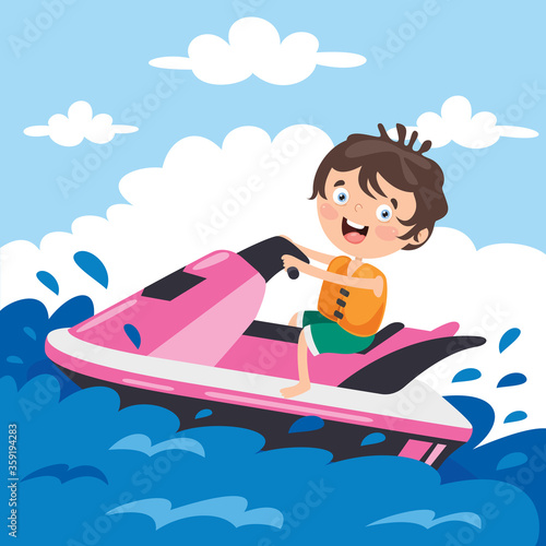 Funny Cartoon Character Riding Jet Ski