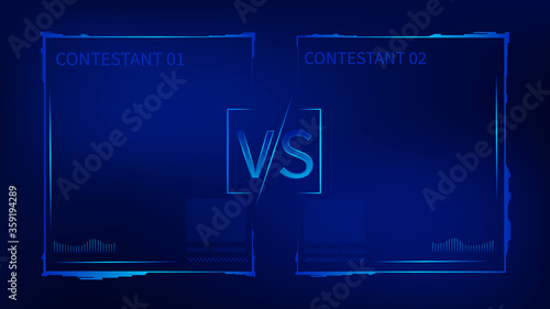 Tech VS challenge battle competition template. Confrontation between two power fantastic adversary in hologram futuristic style versus colorful symbol duel sports fighting to win final vector round.