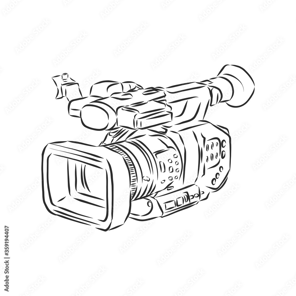 video camethe sketch of a portable video camera on a black backgroundra. video  camera, vector sketch illustration Stock Vector | Adobe Stock