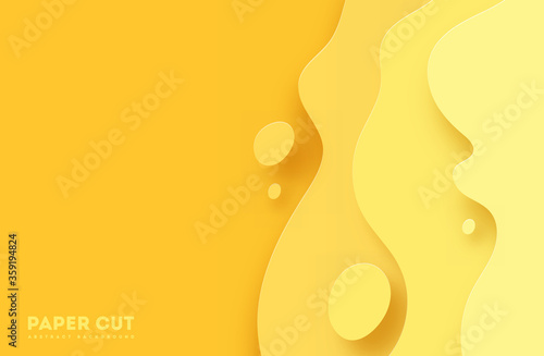 Yellow abstract paper carve background.Paper art style of nature concept design.Vector illustration