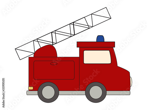 Toy fire truck. Cartoon vector illustration.
