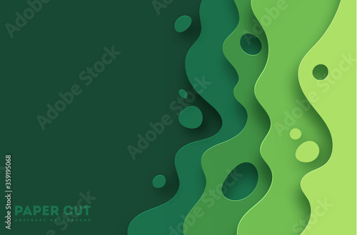Green abstract paper carve background.Paper art style of nature concept design.Vector illustration