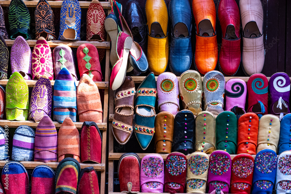 Colourful Rack of Shoes in the Medina - Fez, Morocco