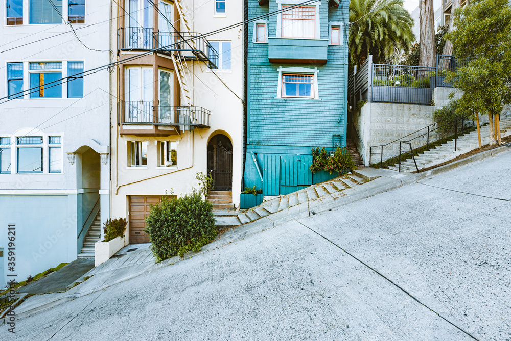 San Francisco residential buildings on famous Filbert Street, California, USA