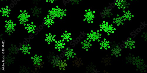 Dark green, yellow vector background with covid-19 symbols.