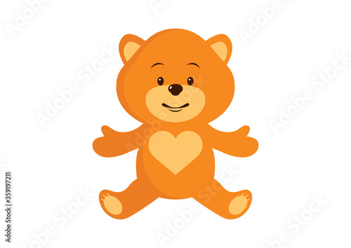 Cute brown teddy bear with heart icon vector. Teddy bear icon isolated on a white background. Favorite plush toy icon. Adorable bear cuddly toy vector