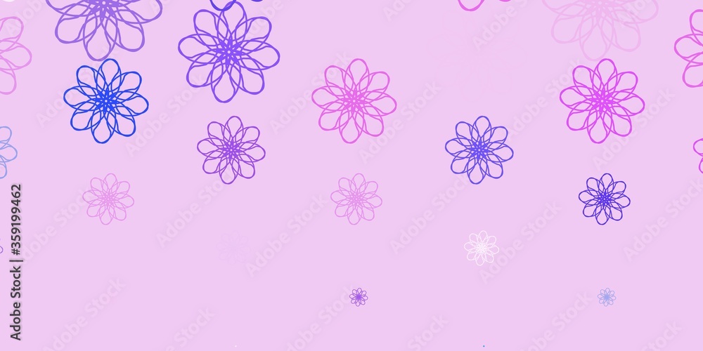 Light Blue, Red vector doodle pattern with flowers. Light Blue, Red vector doodle pattern with flowers.