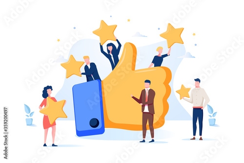 Vector illustration of a vote, measurement of customer satisfaction, star rating, satisfactory rating, hand show class