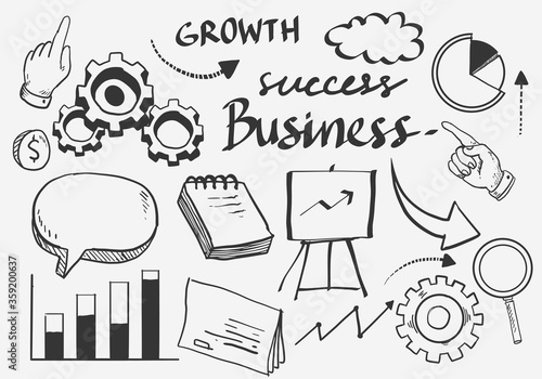 Business Idea doodles icons set. Vector illustration. isolated on white background.