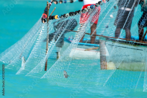 Net fishing in Rodrigues island. Opening of the fishing season on the first of March 2017