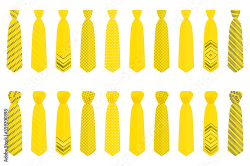 Illustration on theme big set ties different types, neckties various size