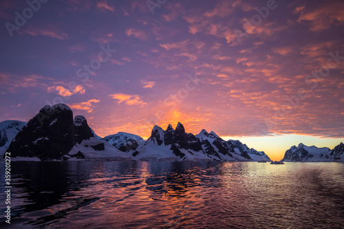 Nice sunset in Antarctica at the Lemire Channel
