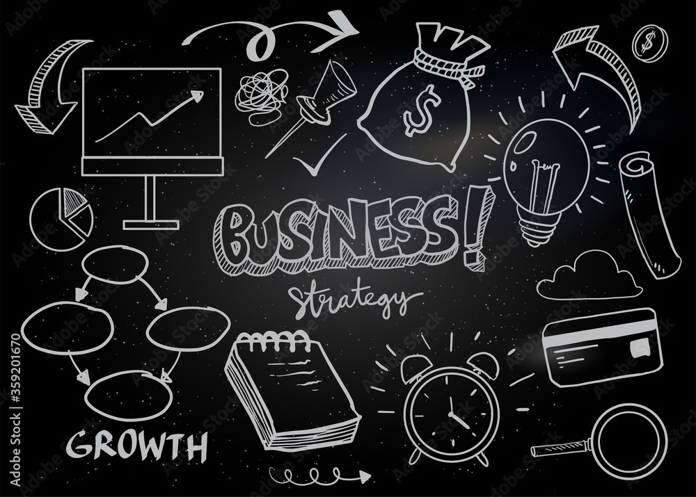 Business Idea doodles icons set. Vector illustration. isolated on blackboard background. Business Idea doodles icons set. Vector illustration. isolated on blackboard background.