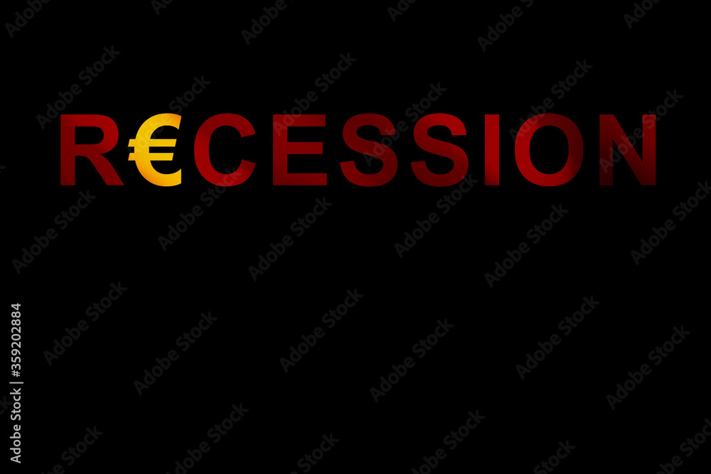 recession text with euro currency symbol on black background vector illustration