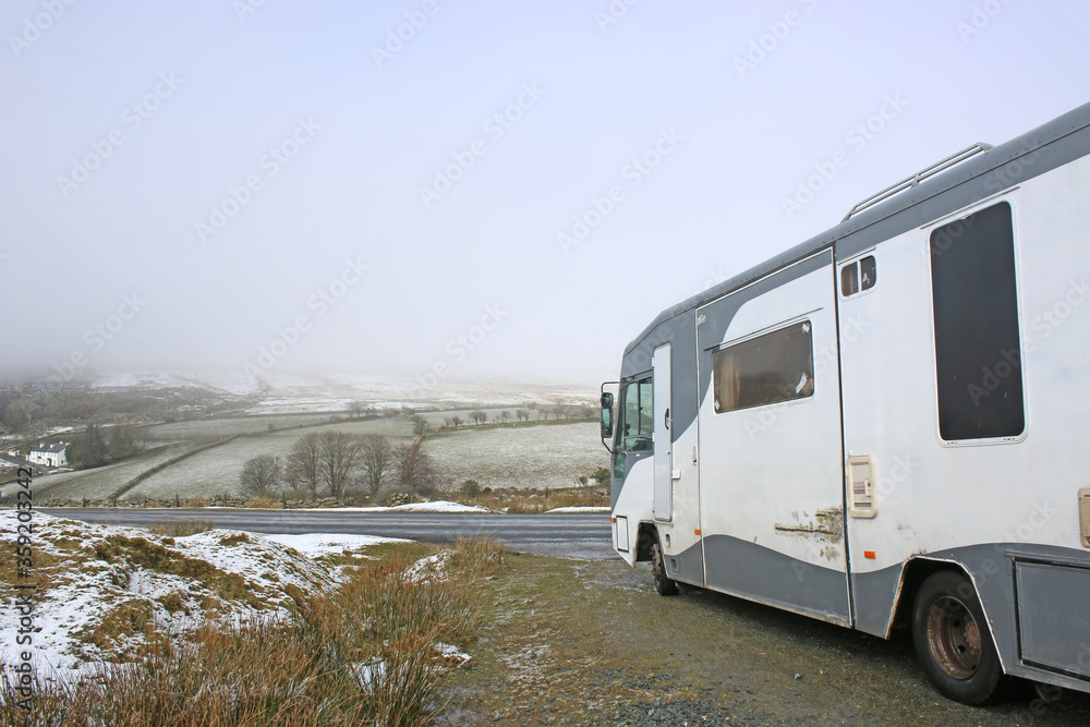 Motor Home on Dartmoor in winter	