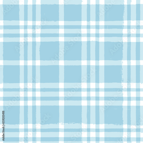 Blue Gingham seamless pattern. watercolor stripes, tartan texture for spring picnic table cloth, shirts, plaid, clothes, dresses, blankets, paper. vector checkered summer paint brush strokes.