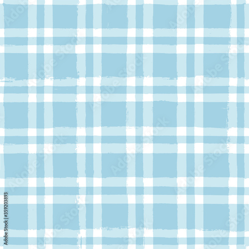 Blue Gingham seamless pattern. watercolor stripes, tartan texture for spring picnic table cloth, shirts, plaid, clothes, dresses, blankets, paper. vector checkered summer paint brush strokes.