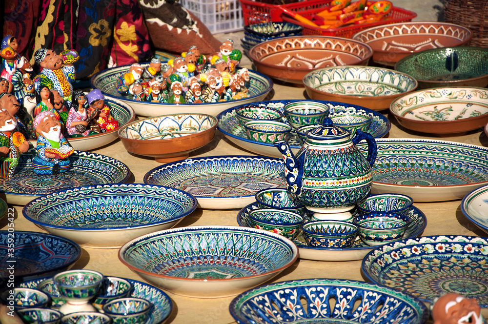 Traditional uzbek ceramics at the market Traditional uzbek ceramics at the market
