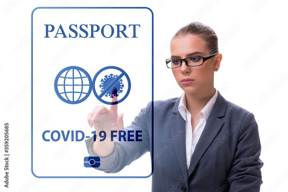 Concept of immunity passport - pressing virtual button Concept of immunity passport - pressing virtual button