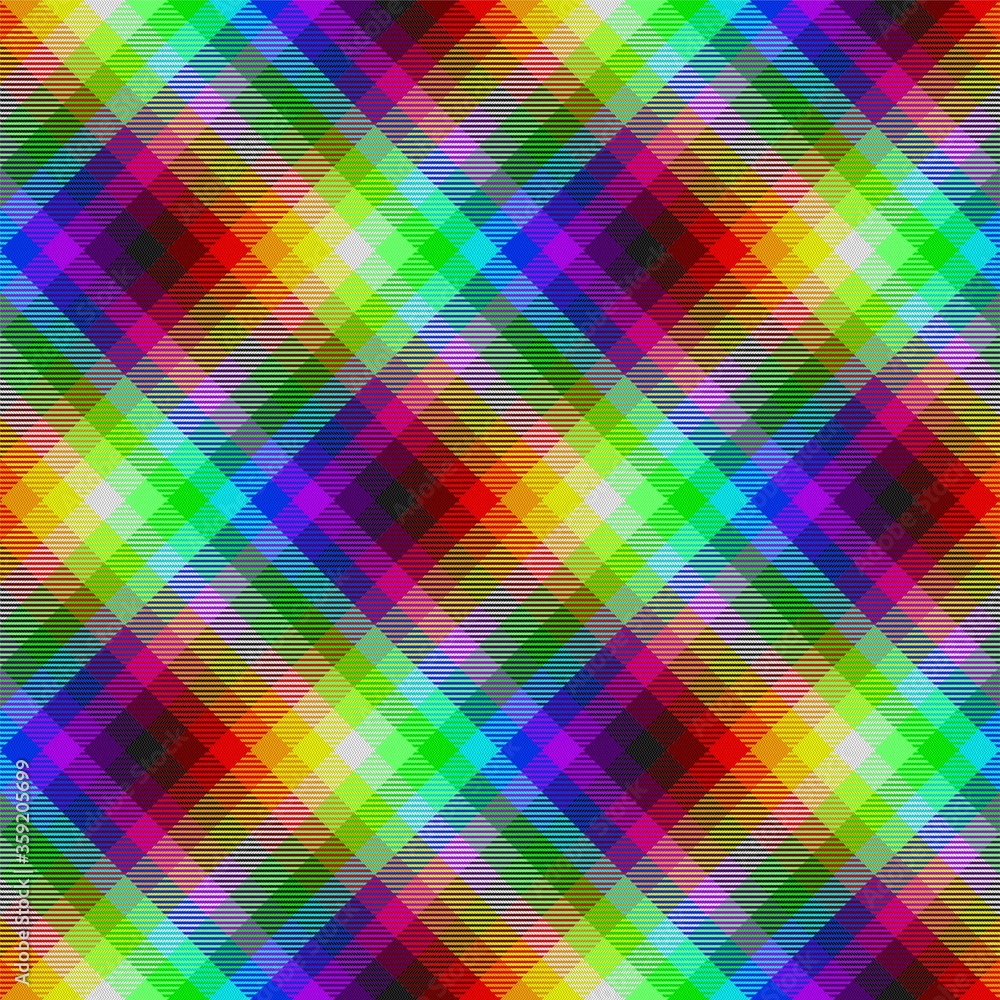 rainbow lgbt colors diagonal tartan style fabric texture seamless pattern editable vector illustration