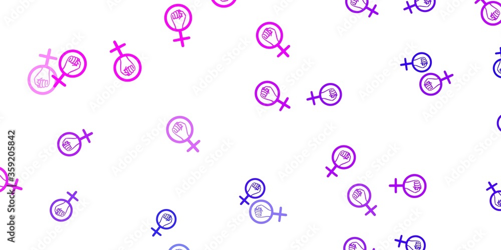 Light Pink, Blue vector backdrop with woman's power symbols. Light Pink, Blue vector backdrop with woman's power symbols.