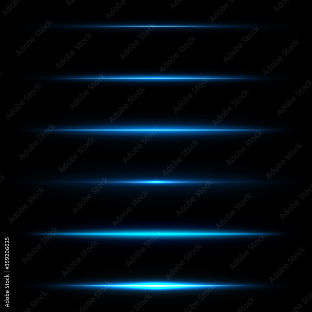 Realistic lighting effects. Horizontal optical lens flare. Blue shining beam. Set of transparent vector effects for design isolated on black background
Realistic lighting effects. Horizontal optical lens flare. Blue shining beam. Set of transparent vector effects for design isolated on black background