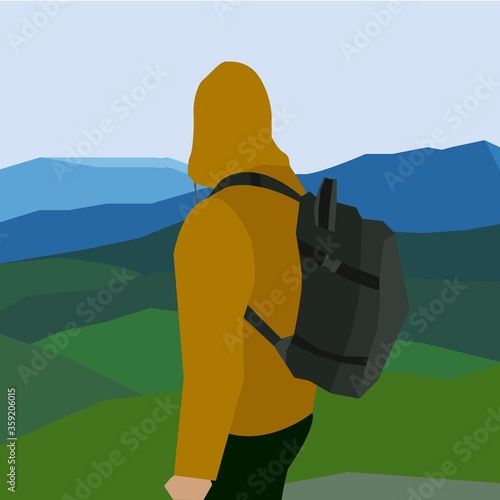 mountains tourist forests backpack sky